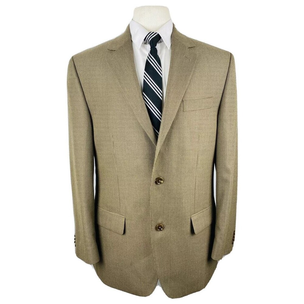 MICHAEL KORS MENS 40R BEIGE/TAN HOUNDSTOOTH SOFT BLAZER SPORT COAT SUIT JACKET